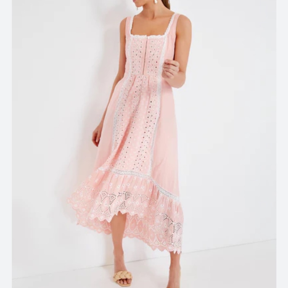 Love Shack Fancy Alwyn Eyelet Bubble Gum Pink Maxi Dress Embroidered Size 6 - Picture 3 of 15